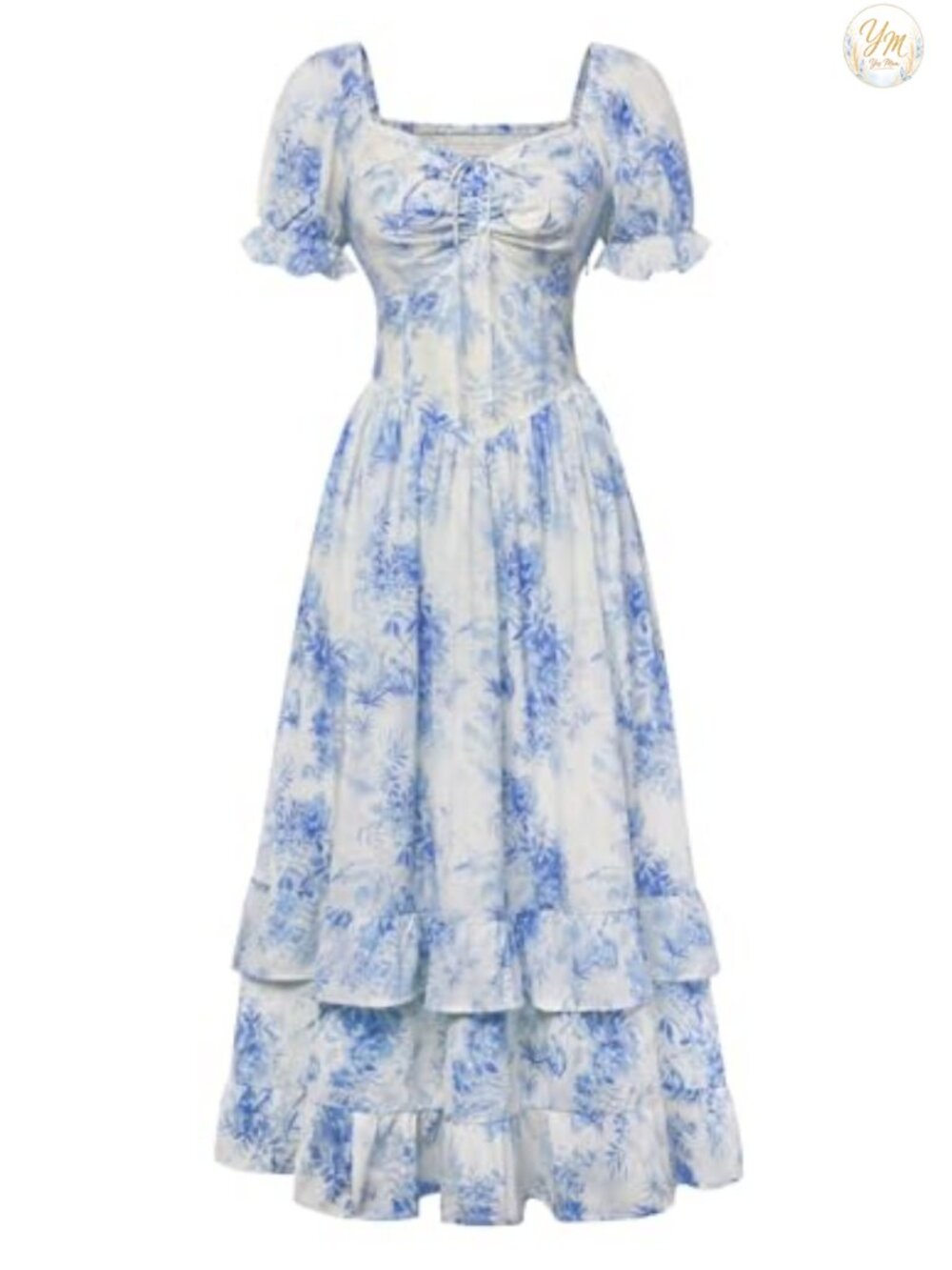 Floral Maxi Dress Puff Sleeve Sweetheart Corset Tea Party